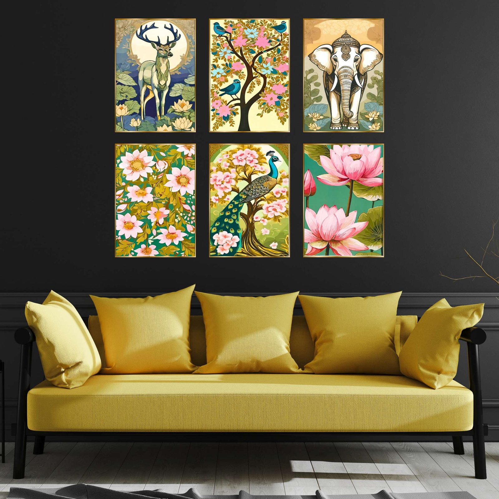 Set of Six Wall Paintings for Wall Dacoration Golden Framed Wall Paintings for Living Room & Bedroom Wall Art for Home Decoration & Office Wall Décor (13x10 inch CH-GD6-7) - Image 2