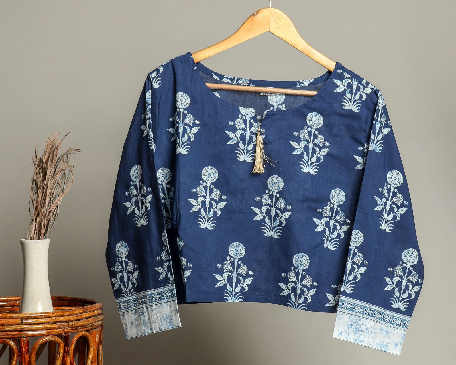 Handmade Block Print Cotton for Women ? Ethnic Floral Printed Top with Long Sleeves